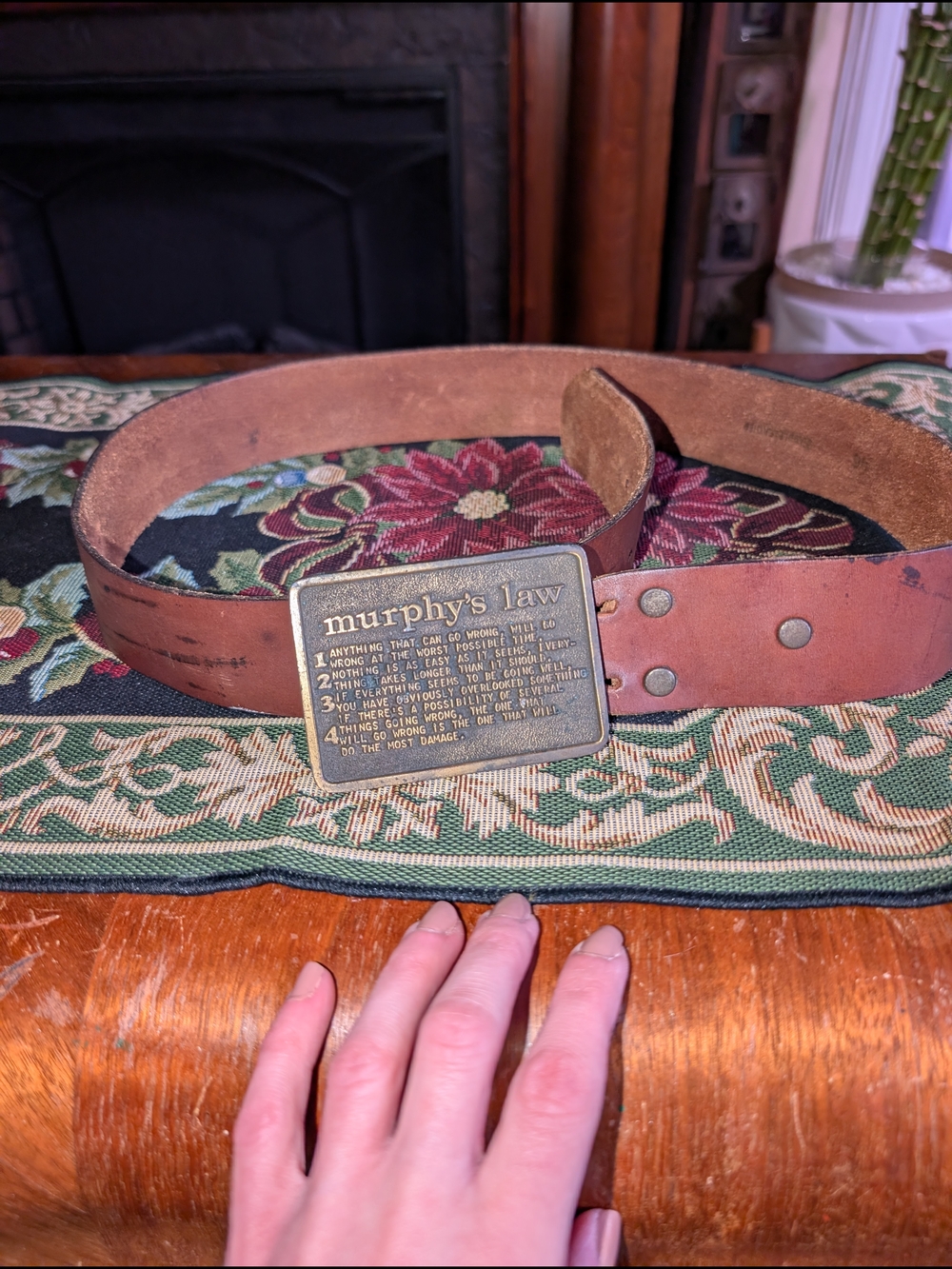 Vintage Genuine Leather Murphy's Law Brown Belt with Brass Buckle